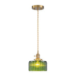 Vintage 1 - Light Striped Glass Drum Pendant Light - LightfixturesUAE