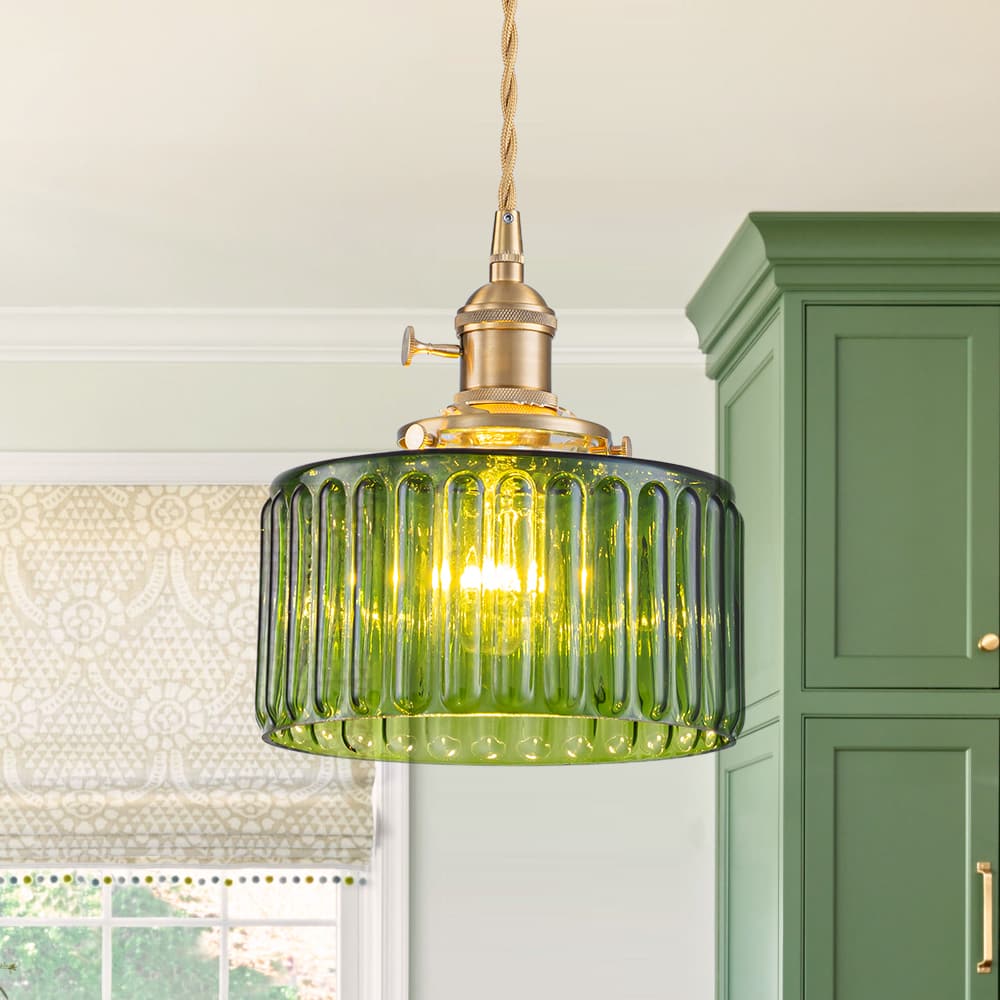 Vintage 1 - Light Striped Glass Drum Pendant Light - LightfixturesUAE