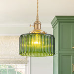 Vintage 1 - Light Striped Glass Drum Pendant Light - LightfixturesUAE