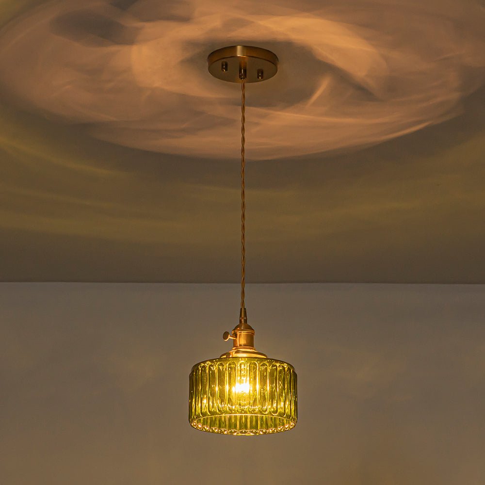 Vintage 1 - Light Striped Glass Drum Pendant Light - LightfixturesUAE