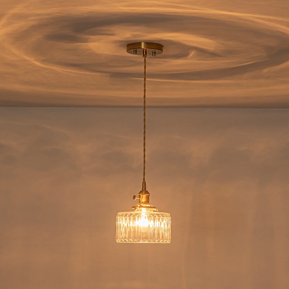 Vintage 1 - Light Striped Glass Drum Pendant Light - LightfixturesUAE