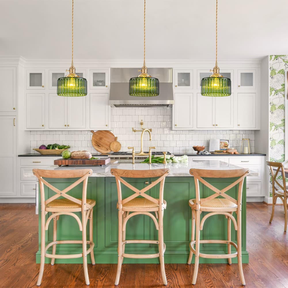 Vintage 1 - Light Striped Glass Drum Pendant Light - LightfixturesUAE