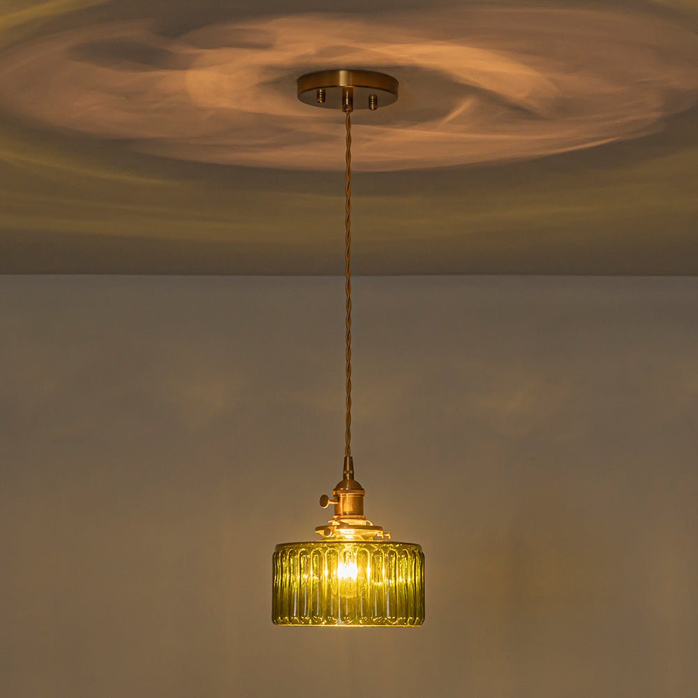 Vintage 1 - Light Striped Glass Drum Pendant Light - LightfixturesUAE