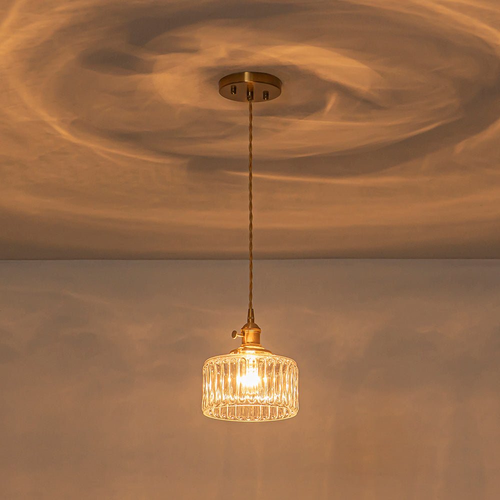 Vintage 1 - Light Striped Glass Drum Pendant Light - LightfixturesUAE