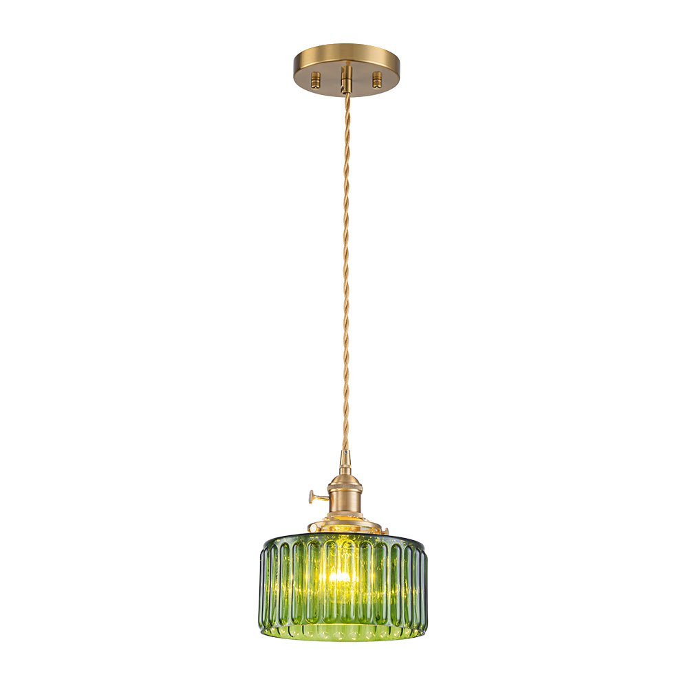 Vintage 1 - Light Striped Glass Drum Pendant Light - LightfixturesUAE