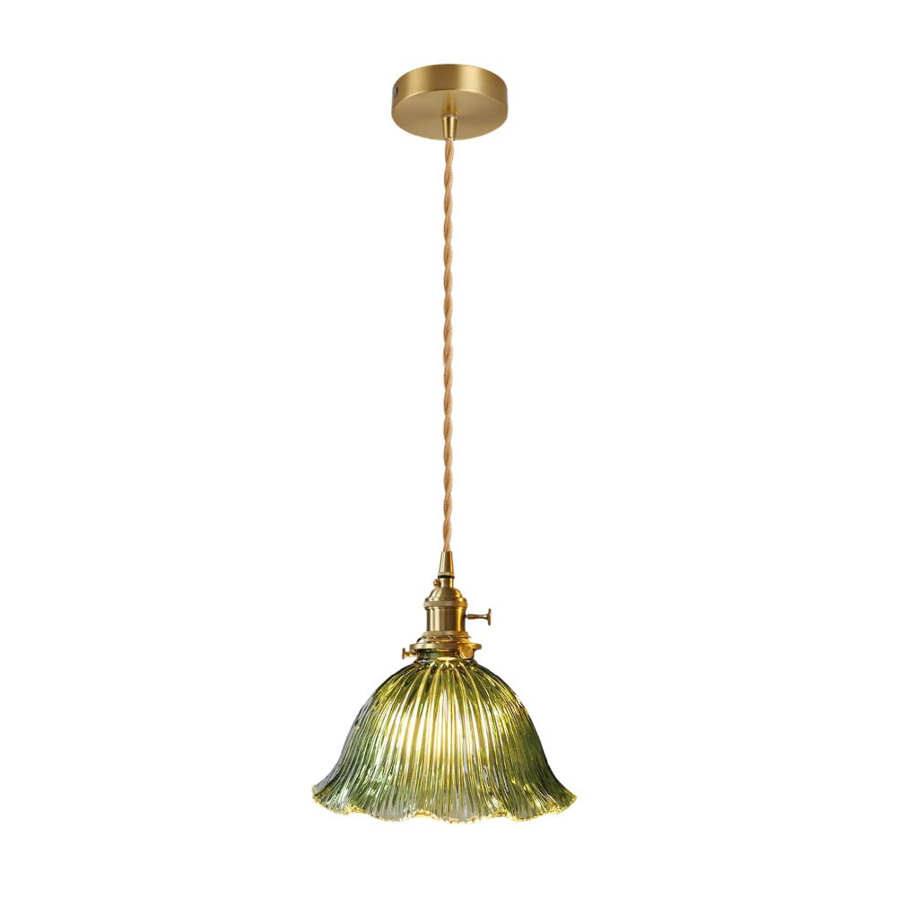 Vintage 1 - Light Striped Glass Flower - Shaped Pendant Light - LightfixturesUAE