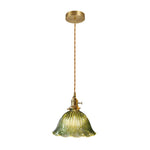 Vintage 1 - Light Striped Glass Flower - Shaped Pendant Light - LightfixturesUAE