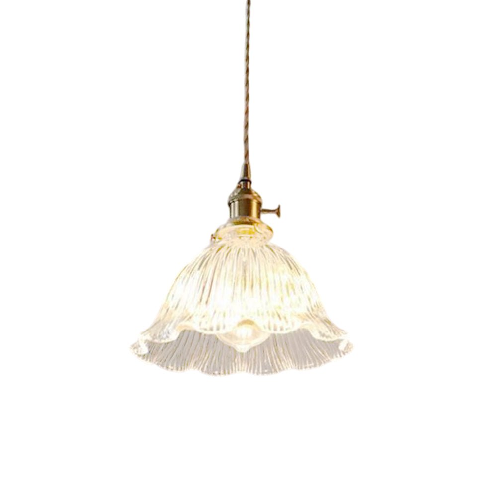 Vintage 1 - Light Striped Glass Flower - Shaped Pendant Light - LightfixturesUAE