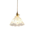 Vintage 1 - Light Striped Glass Flower - Shaped Pendant Light - LightfixturesUAE