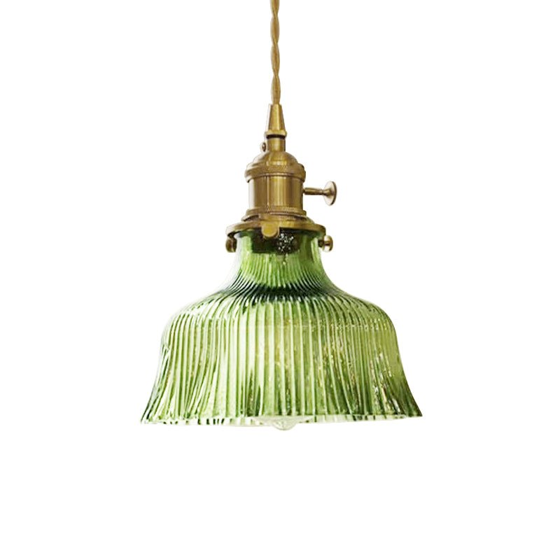 Vintage 1 - Light Striped Glass Flower - Shaped Pendant Light - LightfixturesUAE
