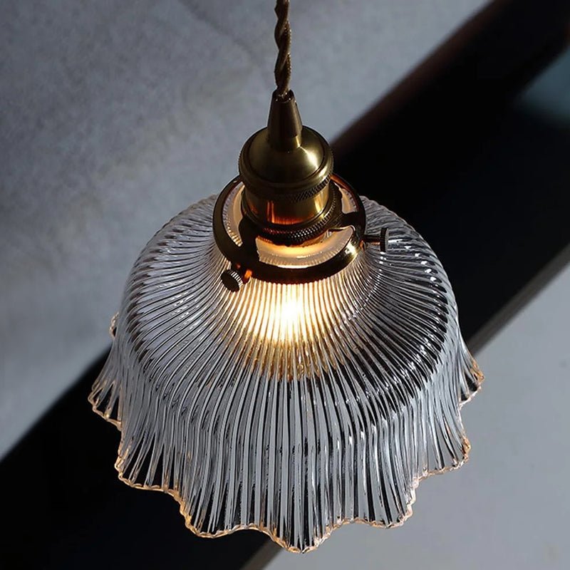 Vintage 1 - Light Striped Glass Flower - Shaped Pendant Light - LightfixturesUAE