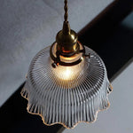Vintage 1 - Light Striped Glass Flower - Shaped Pendant Light - LightfixturesUAE