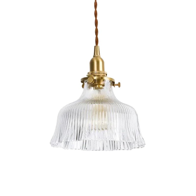 Vintage 1 - Light Striped Glass Flower - Shaped Pendant Light - LightfixturesUAE