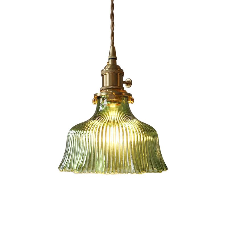 Vintage 1 - Light Striped Glass Flower - Shaped Pendant Light - LightfixturesUAE