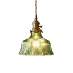 Vintage 1 - Light Striped Glass Flower - Shaped Pendant Light - LightfixturesUAE
