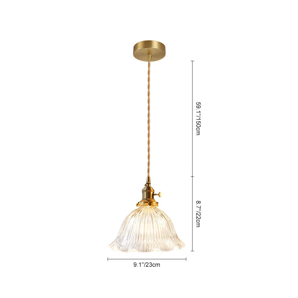 Vintage 1 - Light Striped Glass Flower - Shaped Pendant Light - LightfixturesUAE