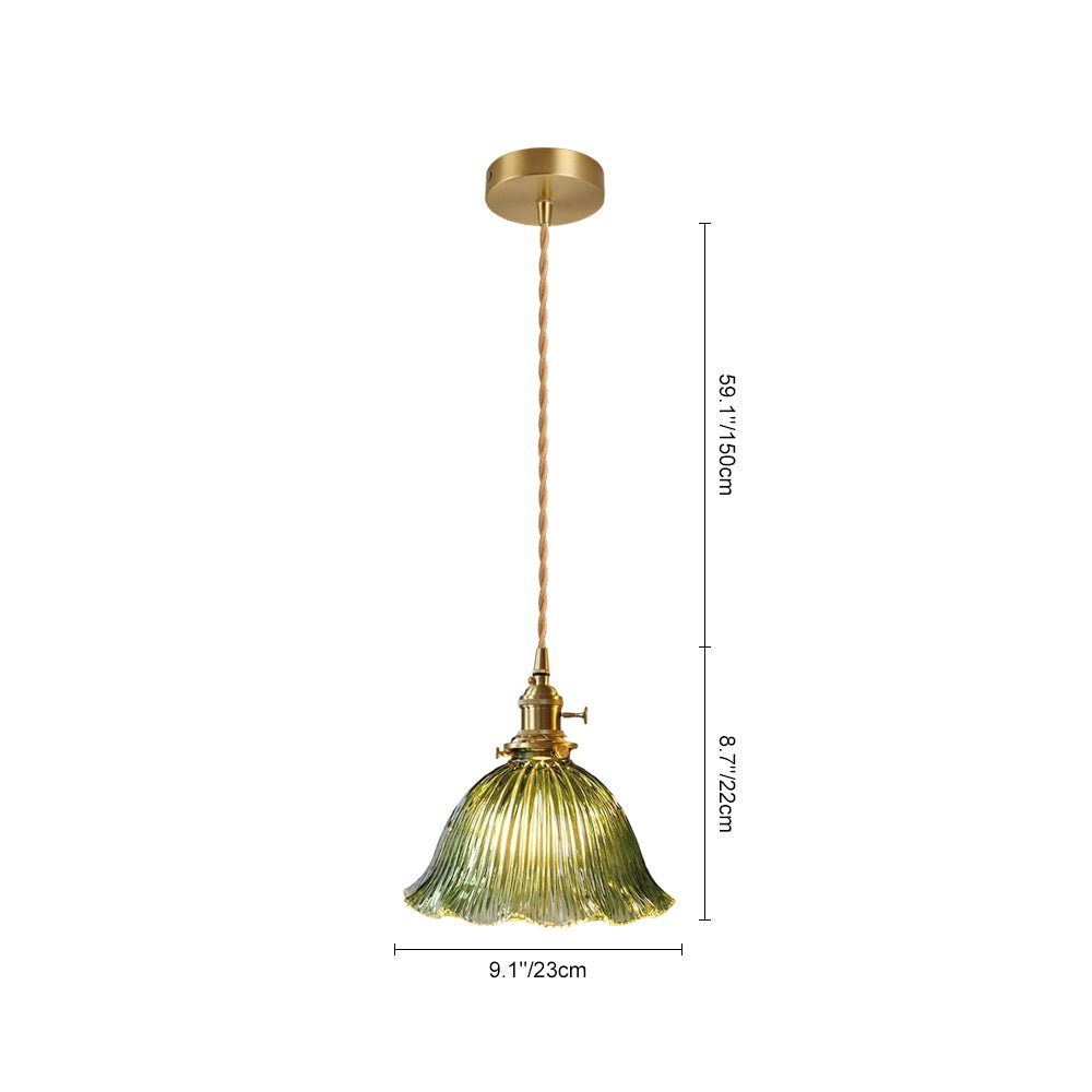 Vintage 1 - Light Striped Glass Flower - Shaped Pendant Light - LightfixturesUAE