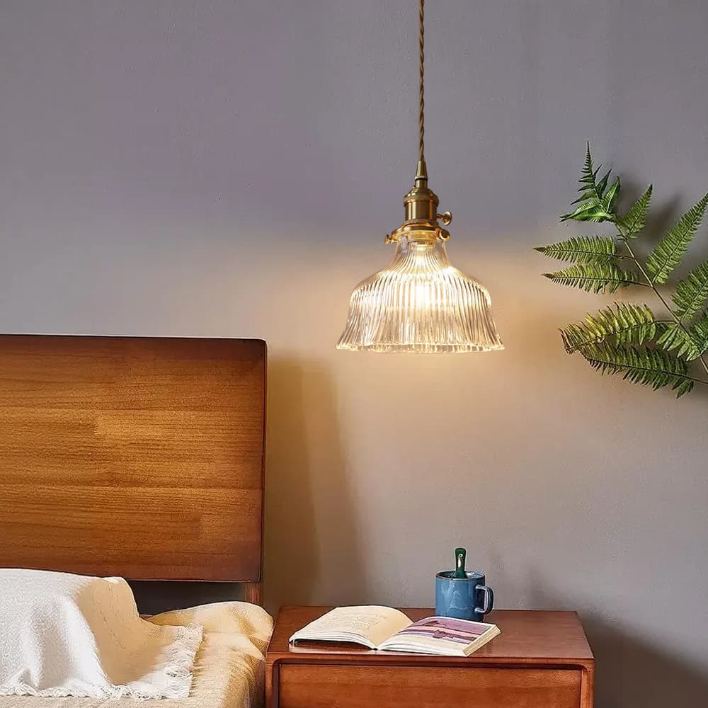 Vintage 1 - Light Striped Glass Flower - Shaped Pendant Light - LightfixturesUAE