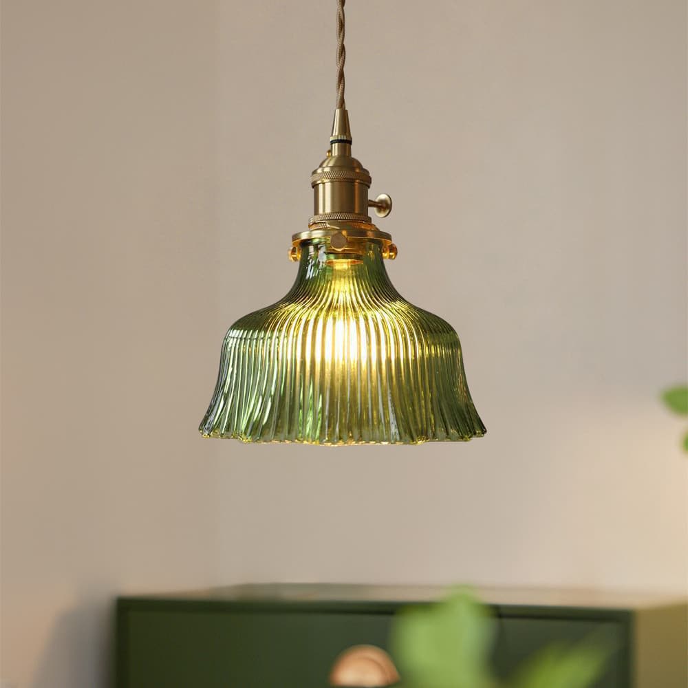 Vintage 1 - Light Striped Glass Flower - Shaped Pendant Light - LightfixturesUAE