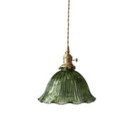 Vintage 1 - Light Striped Glass Flower - Shaped Pendant Light - LightfixturesUAE