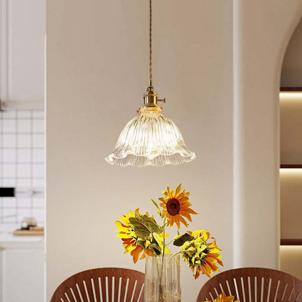 Vintage 1 - Light Striped Glass Flower - Shaped Pendant Light - LightfixturesUAE