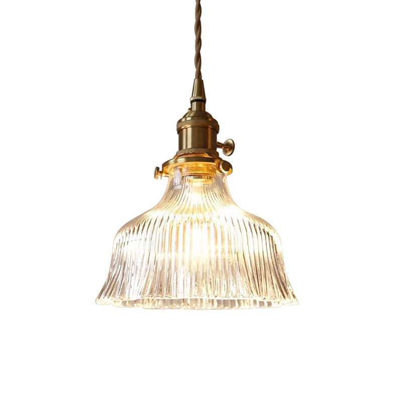 Vintage 1 - Light Striped Glass Flower - Shaped Pendant Light - LightfixturesUAE