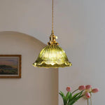 Vintage 1 - Light Striped Glass Flower - Shaped Pendant Light - LightfixturesUAE