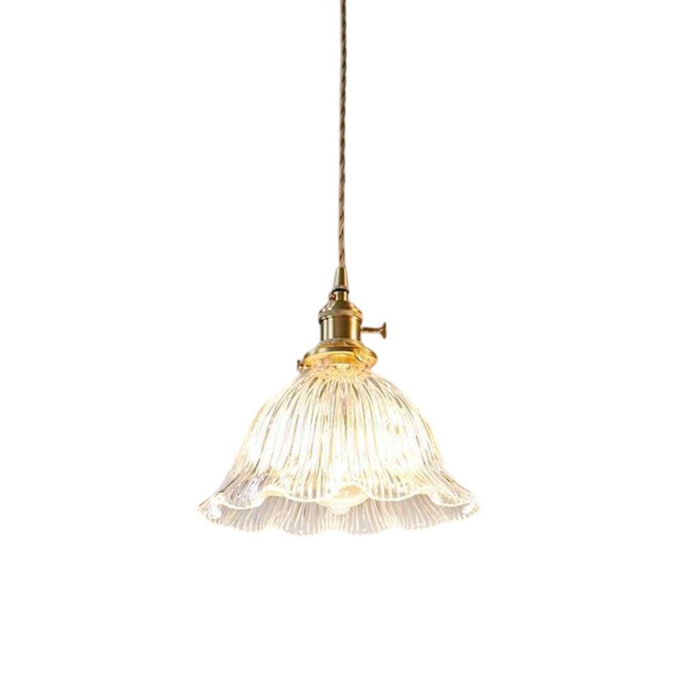 Vintage 1 - Light Striped Glass Flower - Shaped Pendant Light - LightfixturesUAE