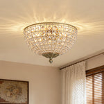 Vintage 3 - Light Brass Crystal Dome - Shaped Cage Flush Mount Ceiling Light - LightfixturesUAE