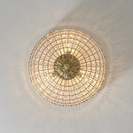 Vintage 3 - Light Brass Crystal Dome - Shaped Cage Flush Mount Ceiling Light - LightfixturesUAE