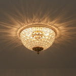 Vintage 3 - Light Brass Crystal Dome - Shaped Cage Flush Mount Ceiling Light - LightfixturesUAE