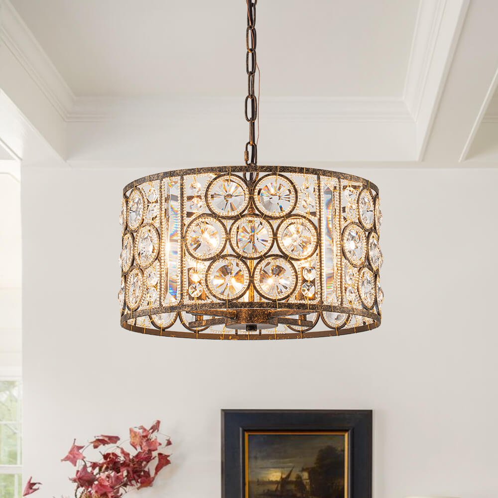 Vintage 4 - Light Drum Crystal Pendant Chandelier - LightfixturesUAE