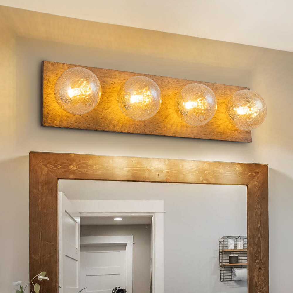 Vintage 4 - Light Oak Wood Glass Globe Vanity Wall Sconce - LightfixturesUAE