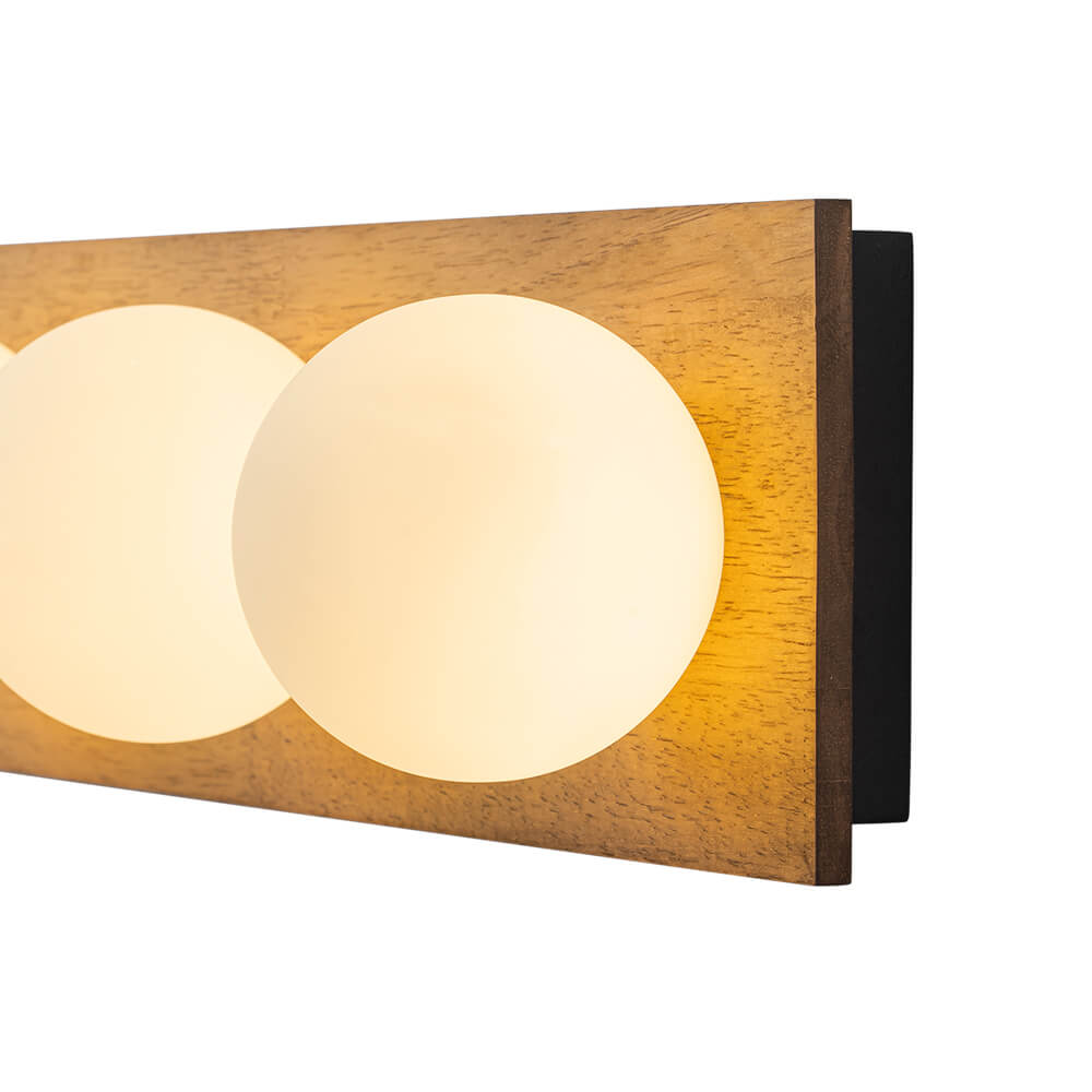 Vintage 4 - Light Oak Wood Glass Globe Vanity Wall Sconce - LightfixturesUAE