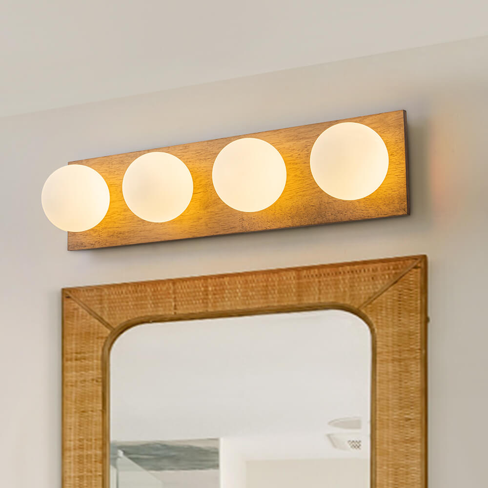 Vintage 4 - Light Oak Wood Glass Globe Vanity Wall Sconce - LightfixturesUAE