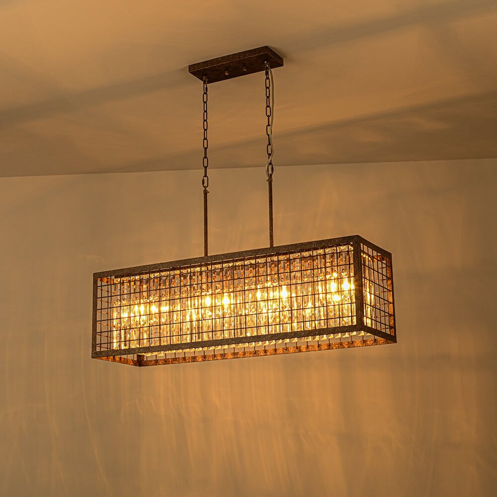 Vintage Farmhouse 4 - Light Rectangle Island Crystal Chandelier - LightfixturesUAE
