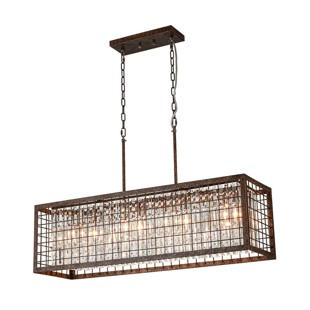 Vintage Farmhouse 4 - Light Rectangle Island Crystal Chandelier - LightfixturesUAE