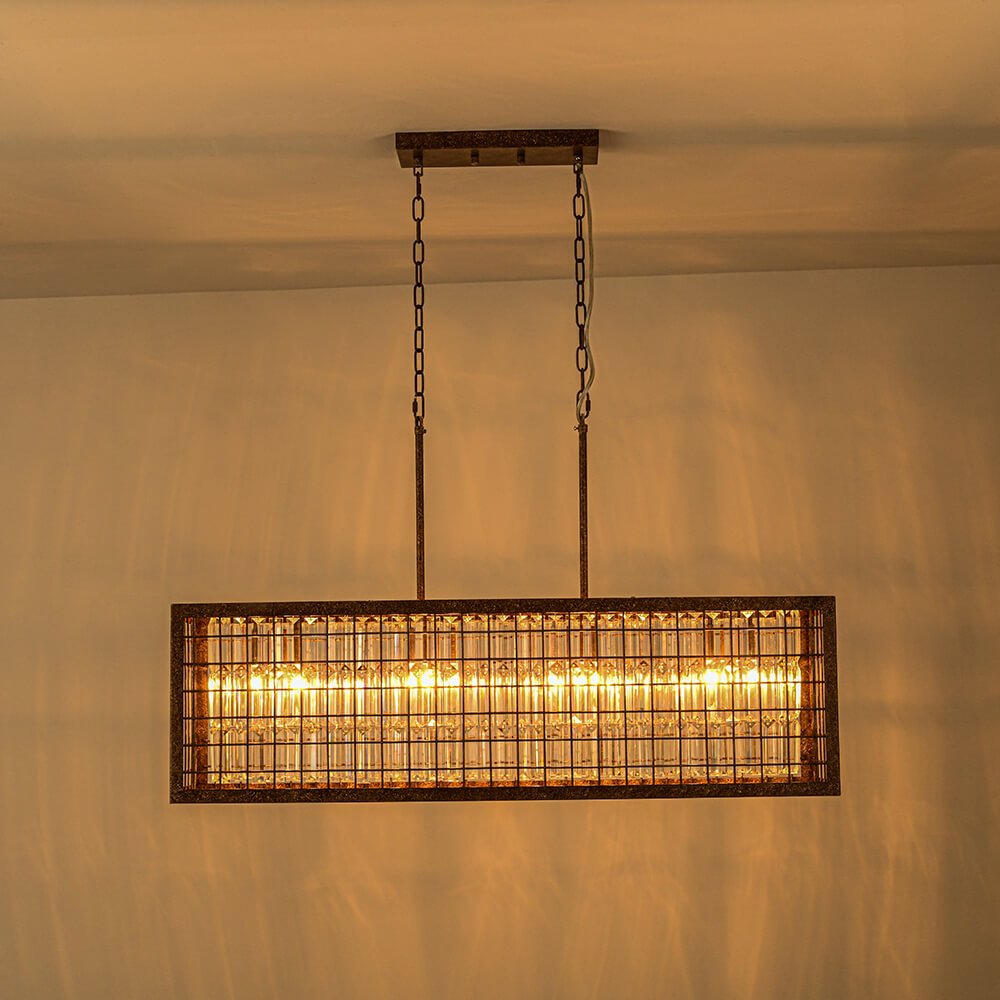 Vintage Farmhouse 4 - Light Rectangle Island Crystal Chandelier - LightfixturesUAE