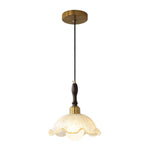 Vintage French 1 - Light Ruffled Gold - Leaf Resin Pendant Light - LightfixturesUAE