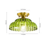 Vintage Green Striped Glass Double - Layer Floral Semi - Flush Mount Ceiling Light - LightfixturesUAE
