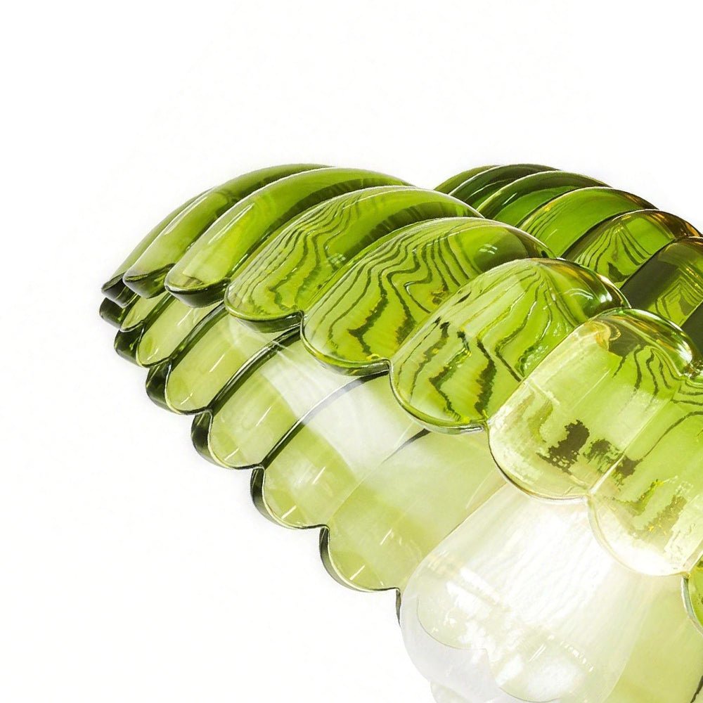 Vintage Green Striped Glass Double - Layer Floral Semi - Flush Mount Ceiling Light - LightfixturesUAE