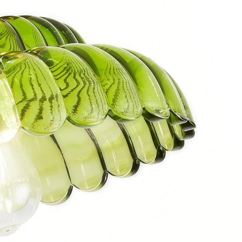 Vintage Green Striped Glass Double - Layer Floral Semi - Flush Mount Ceiling Light - LightfixturesUAE