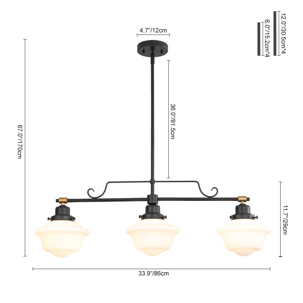 Vintage Schoolhouse Style 3 - Light Glass Chandelier - LightfixturesUAE