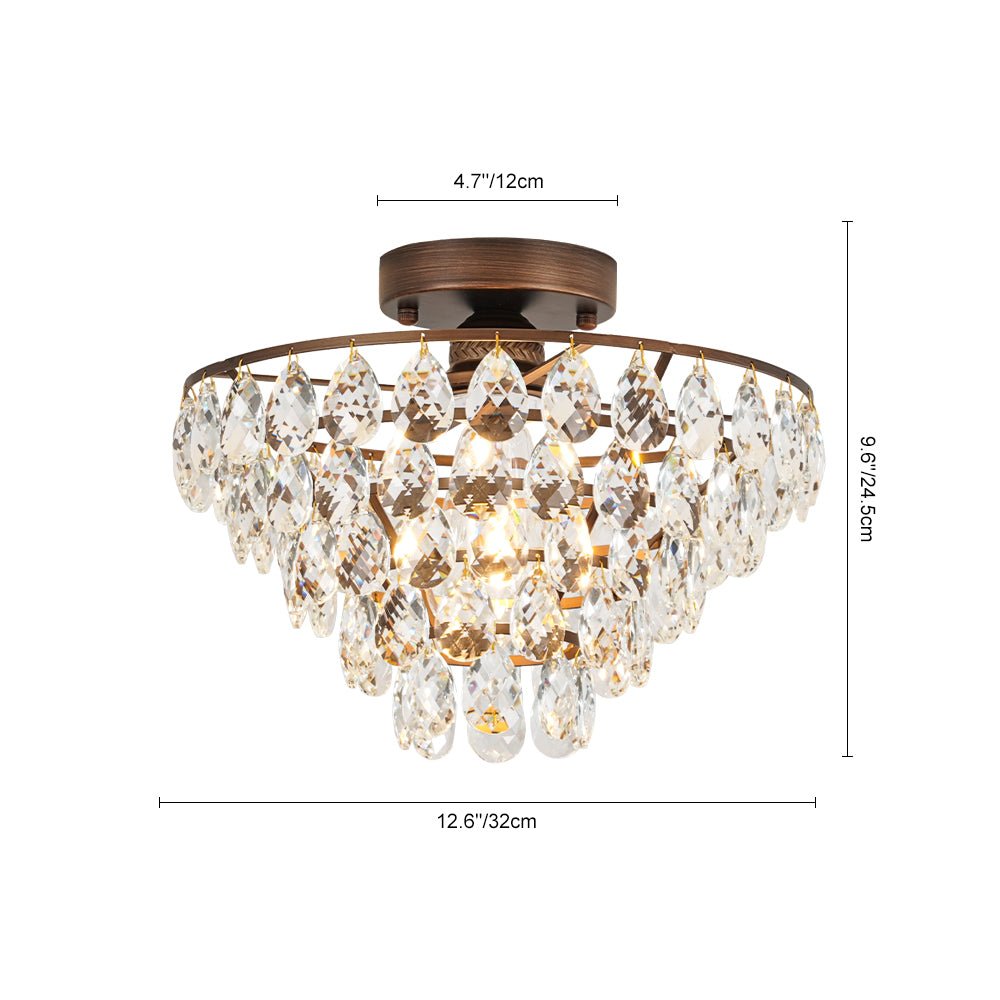 Vintage Single - Light Pyramid - Shape Teardrop Crystal Metal Semi Flush Mount Ceiling Light - LightfixturesUAE