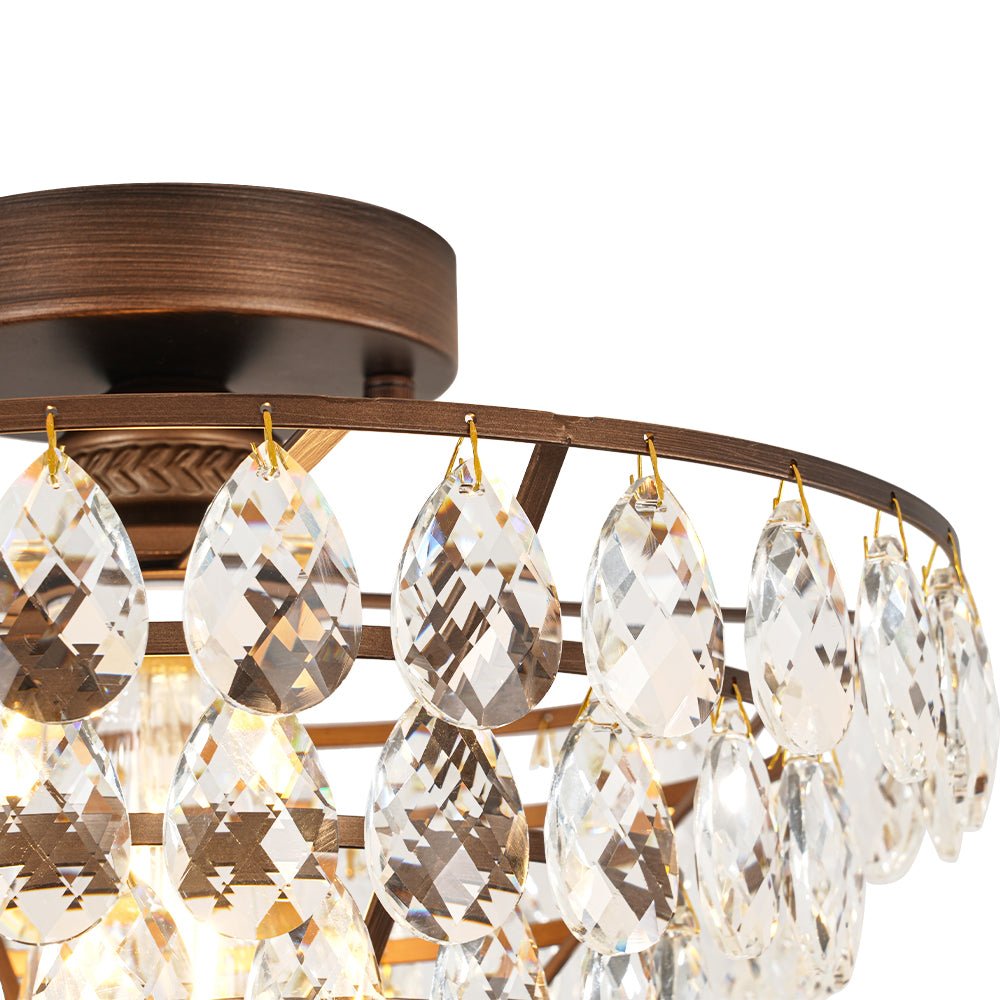 Vintage Single - Light Pyramid - Shape Teardrop Crystal Metal Semi Flush Mount Ceiling Light - LightfixturesUAE