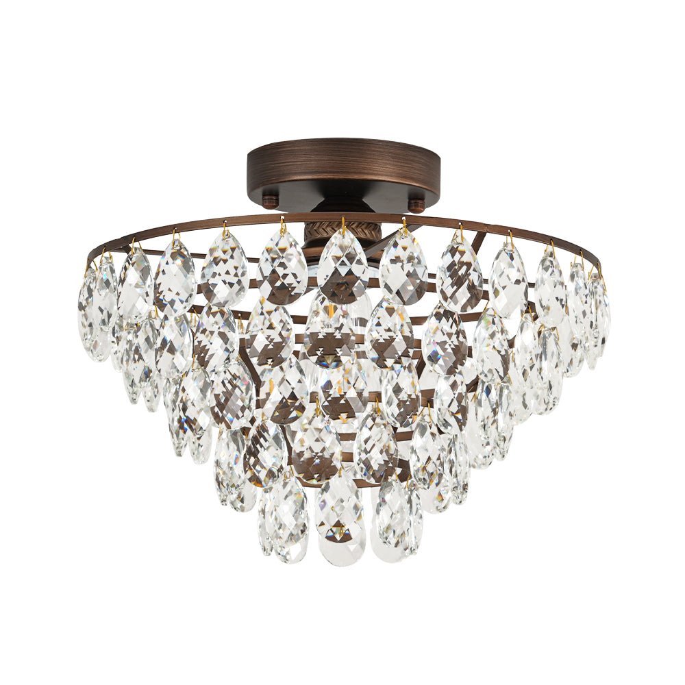 Vintage Single - Light Pyramid - Shape Teardrop Crystal Metal Semi Flush Mount Ceiling Light - LightfixturesUAE