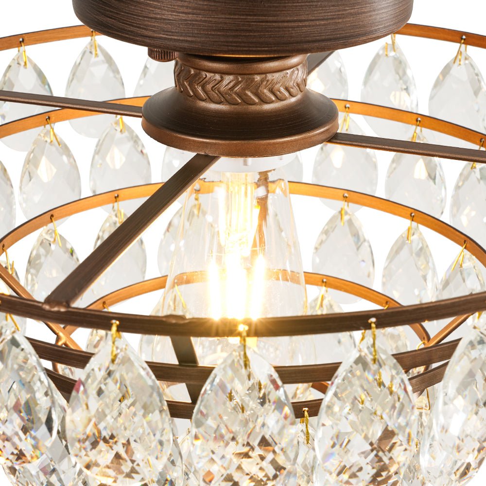 Vintage Single - Light Pyramid - Shape Teardrop Crystal Metal Semi Flush Mount Ceiling Light - LightfixturesUAE