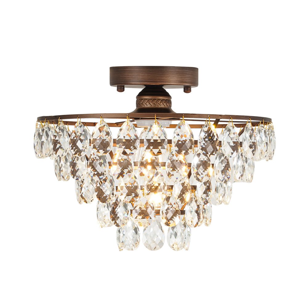 Vintage Single - Light Pyramid - Shape Teardrop Crystal Metal Semi Flush Mount Ceiling Light - LightfixturesUAE