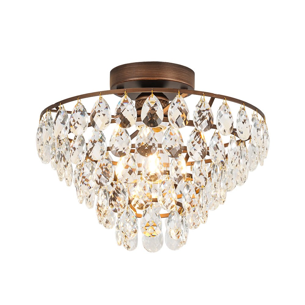 Vintage Single - Light Pyramid - Shape Teardrop Crystal Metal Semi Flush Mount Ceiling Light - LightfixturesUAE