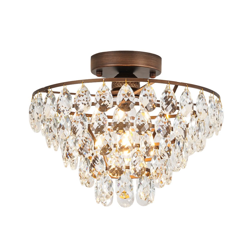 Vintage Single - Light Pyramid - Shape Teardrop Crystal Metal Semi Flush Mount Ceiling Light - LightfixturesUAE